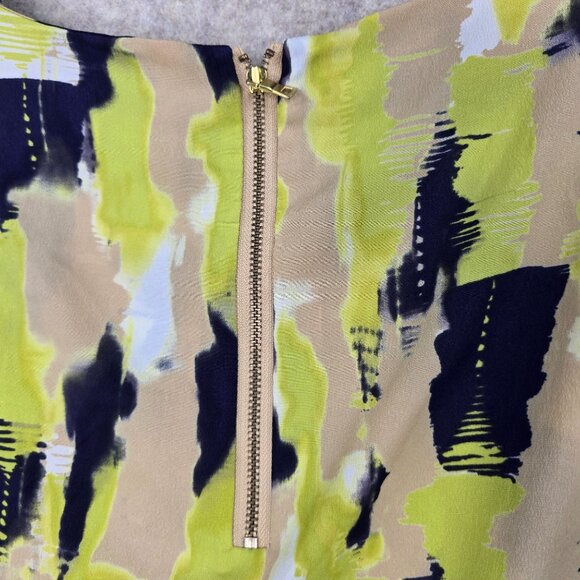 Ann Taylor LOFT Womens Abstract Print Blouse Green/Yellow Jazzy Lightweight - Picture 3 of 8